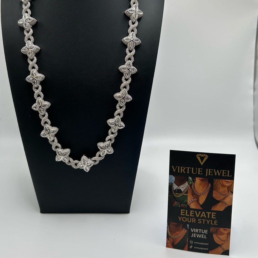 Flower 4 Leaf Clover Iced Out Premium Quality Chain